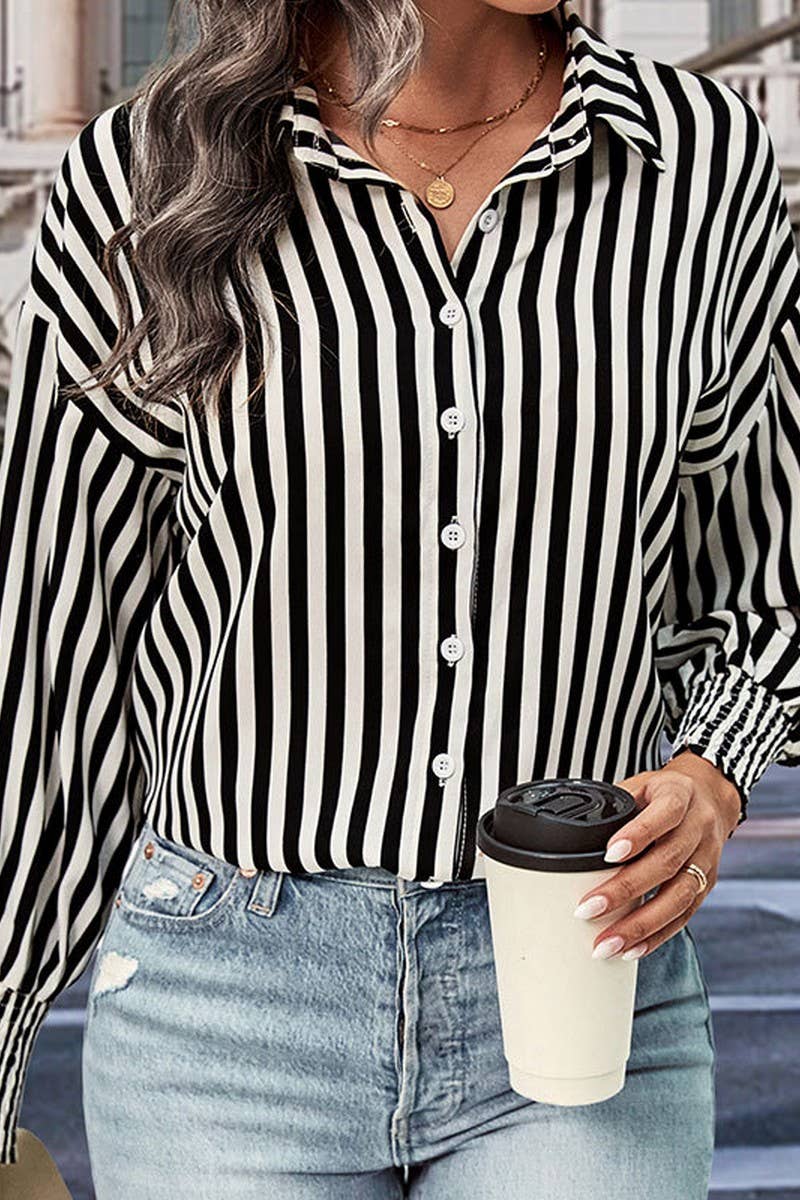 Black/White Striped Button Up Blouse