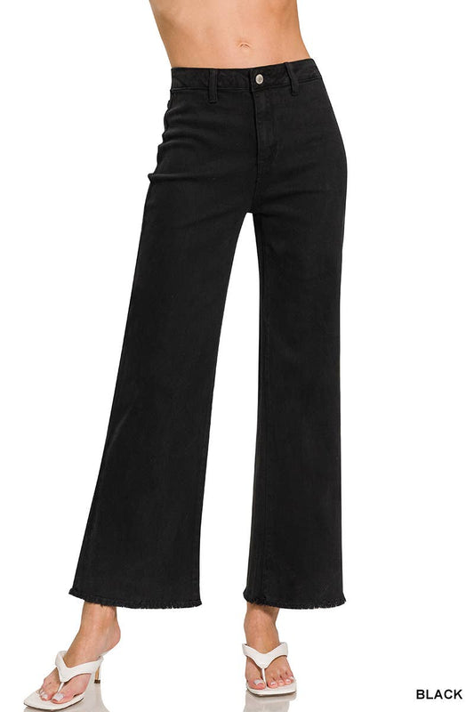 Acid Washed Frayed Cutoff Hem Pants