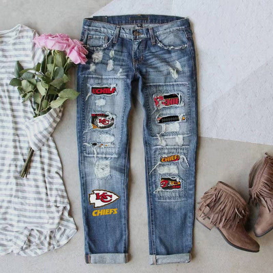 Ripped Printed Chiefs Jeans