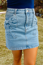 Acid Wash Bowknot Details High Waist Denim Skirt