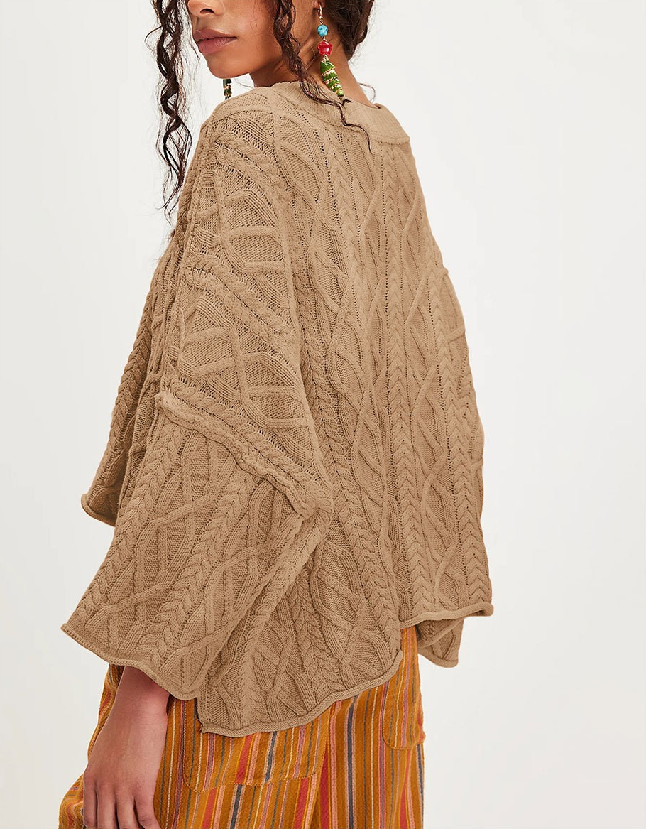 Cable Knit Crop Boho Sweater