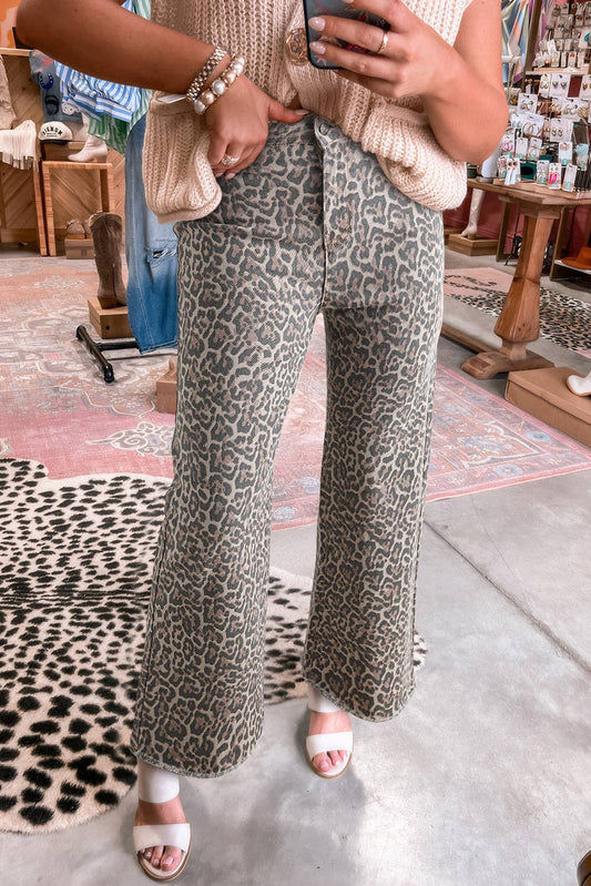 Brown Leopard Frayed Edge High Waist Jeans