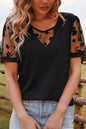 Floral Lace Patchwork Crew Neck T Shirt