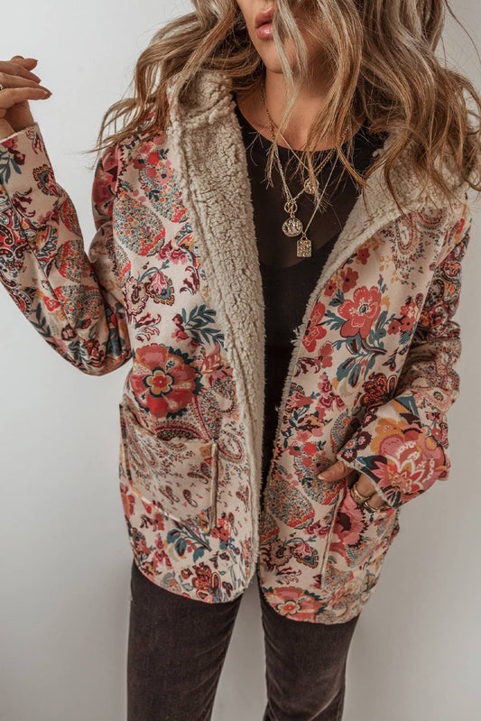 Paisley Floral Sherpa Lined Hooded Jacket