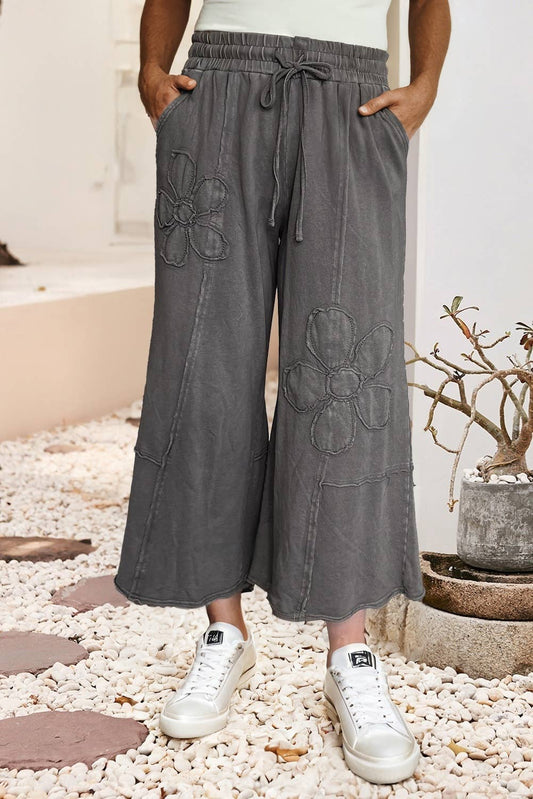 Floral Patch Mineral Washed Terry Knit Cropped Pants