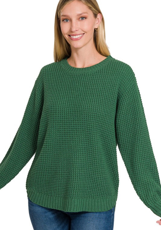 Hi-Low Waffle Sweater