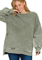 Ribbed Hi-Low Acid Washed Sweatshirt