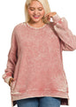 Plus Size Acid Wash Ribbed Pullover