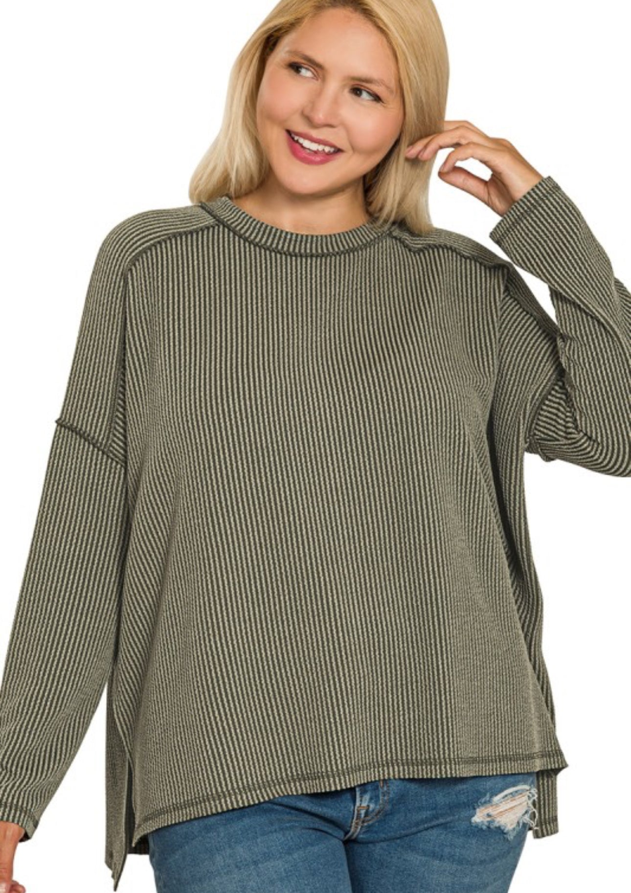 Plus Size Ribbed Long Sleeve Top