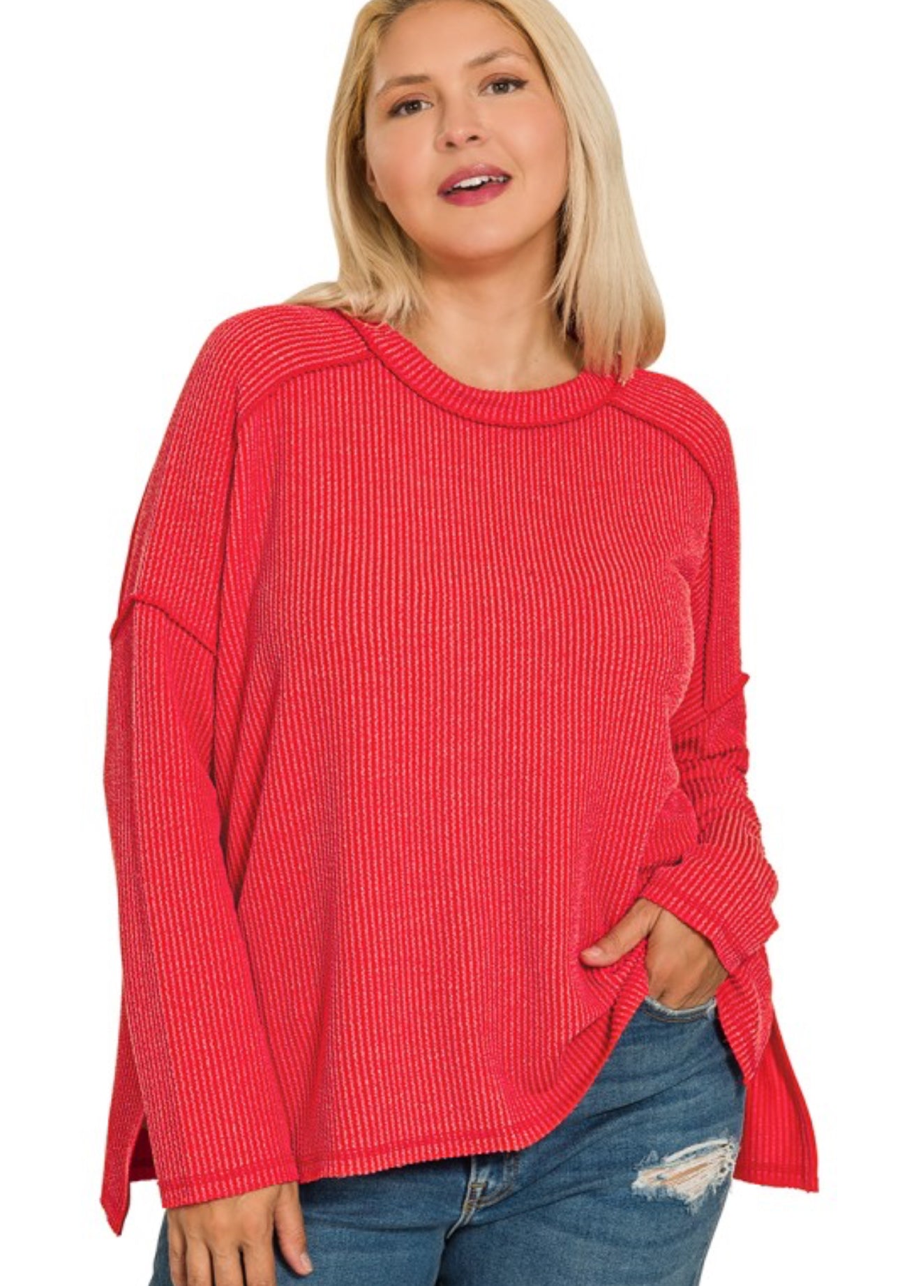 Plus Size Ribbed Long Sleeve Top