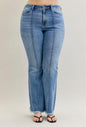 Judy Blue Flare Front Pintuck & Fray Hem Jeans