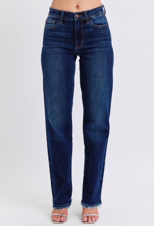 Judy Blue Mid Rise Straight Leg with Fray Hem