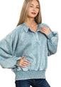 Acid Wash Fleece Button Up Collared Pullover