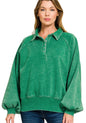 Acid Wash Fleece Button Up Collared Pullover