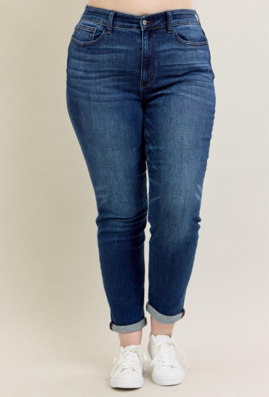 Plus Size Judy Blue Dark Wash Cuffed Slim Fit
