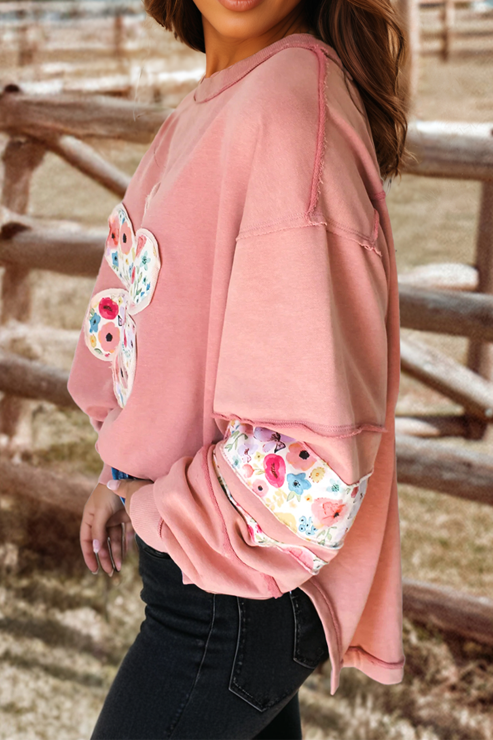 Flower Applique Patch Sweatshirt