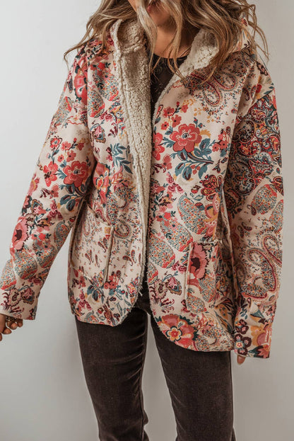 Paisley Floral Sherpa Lined Hooded Jacket