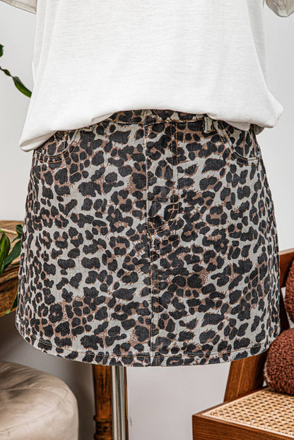 Western Leopard Denim Mini Skirt