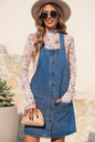 Wide Strap Button Front Pocketed Denim Mini Dress