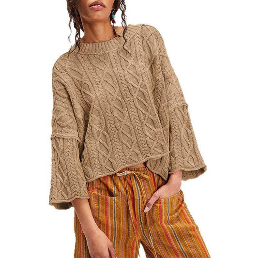 Cable Knit Crop Boho Sweater