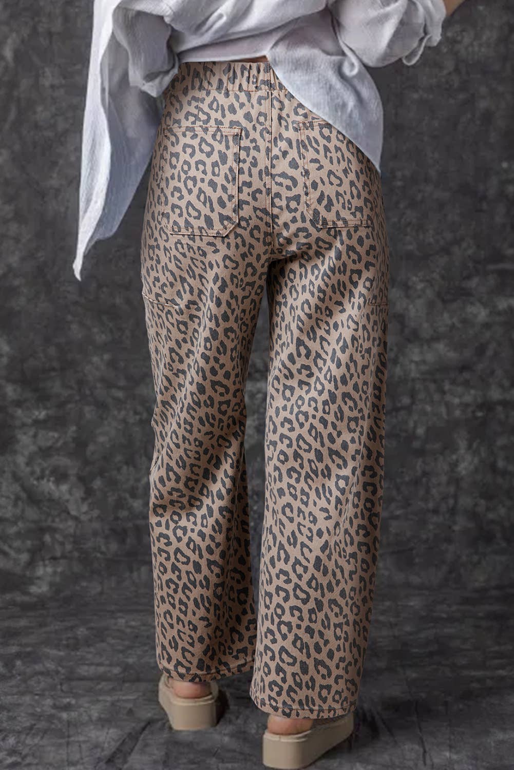 Leopard Printed Drawstring Waist Jeans