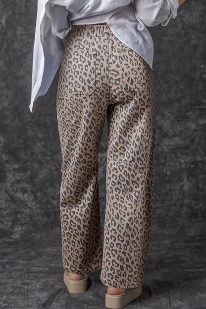 Leopard Printed Drawstring Waist Jeans