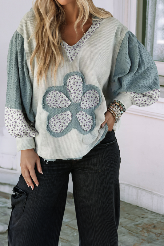 Textured Colorblock Floral  Top