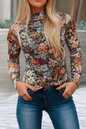 Floral Long Sleeve Sheath Mesh Blouse