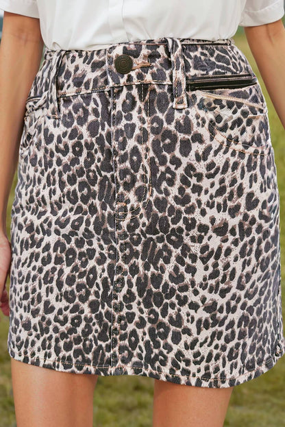 Western Leopard Denim Mini Skirt