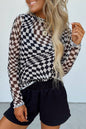 Black Checkered  Mesh Long Sleeve Top